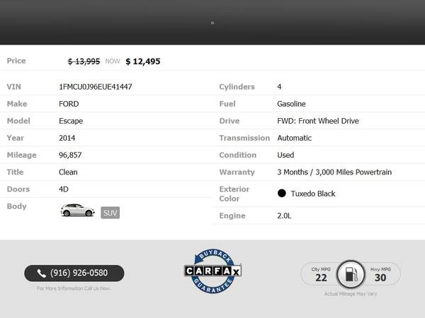 2014 Ford Escape Titanium SUV for only $12,495 - cars & trucks - by... for sale in Rancho Cordova, CA – photo 2