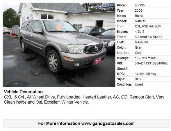 2006 Buick Rainier CXL AWD 4dr SUV 169720 Miles - cars & trucks - by... for sale in Merrill, WI – photo 2