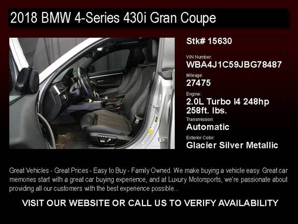 15630 - 2018 BMW 4-Series 430i Gran Coupe Clean CARFAX w/BU and for sale in Phoenix, AZ – photo 2