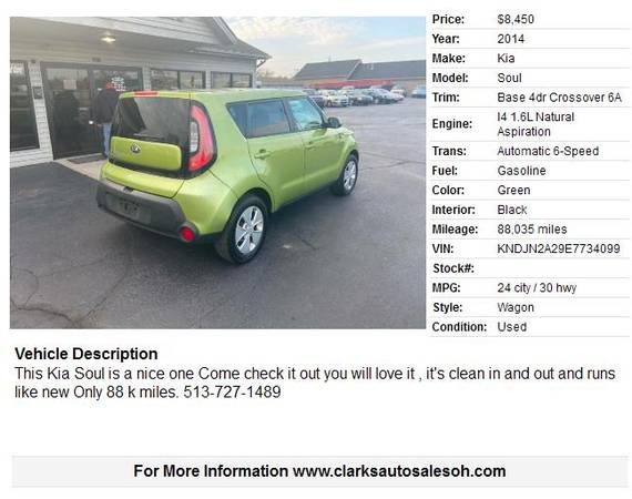 2014 Kia Soul Base 4dr Crossover 6A 88035 Miles - cars & trucks - by... for sale in Middletown, OH – photo 2