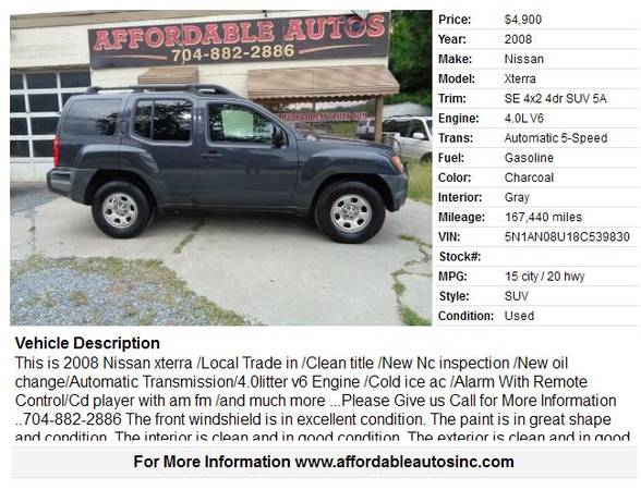 2008 Nissan Xterra SE / SUV for sale in Indian Trail, NC – photo 2
