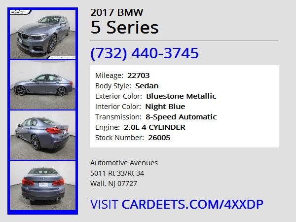 2017 BMW 5 Series, Bluestone Metallic - - by dealer for sale in Wall, NJ – photo 22