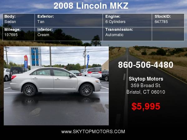 2008 Lincoln MKZ 4dr Sdn AWD for sale in Bristol, CT