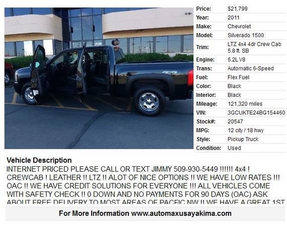 2011 Chevrolet Silverado 1500 LTZ 4x4 4dr Crew Cab!!!!!!!!!!!!!!!!!!!! for sale in INTERNET PRICED CALL OR TEXT JIMMY 509-9, WA – photo 2