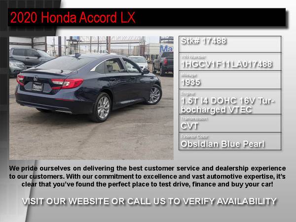 _17488- 2020 Honda Accord LX CARFAX 1-Owner CALL NOW! 20 sedan -... for sale in Van Nuys, CA – photo 2