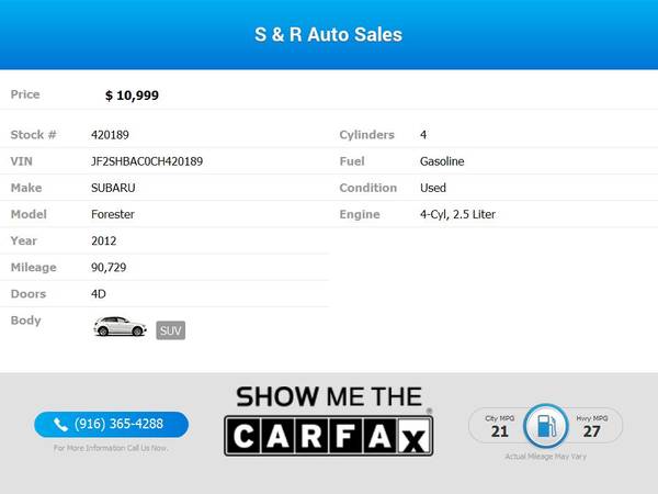 2012 Subaru Forester 2 5X 2 5 X 2 5-X Sport Utility 4D 4 D 4-D for sale in Sacramento , CA – photo 2