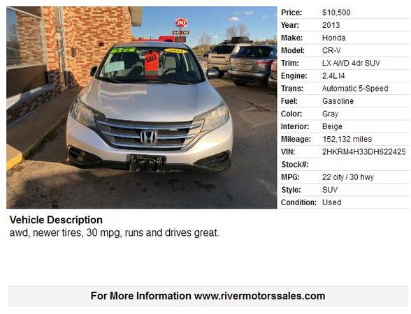 2013 Honda CR-V LX AWD 4dr SUV 152132 Miles - cars & trucks - by... for sale in Portage, WI – photo 2