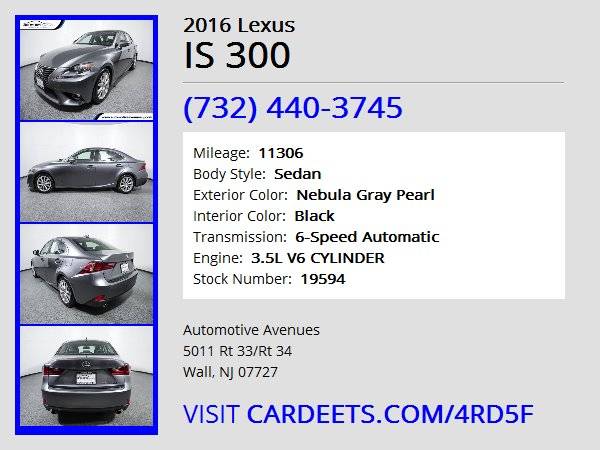 2016 Lexus IS 300, Nebula Gray Pearl for sale in Wall, NJ – photo 22