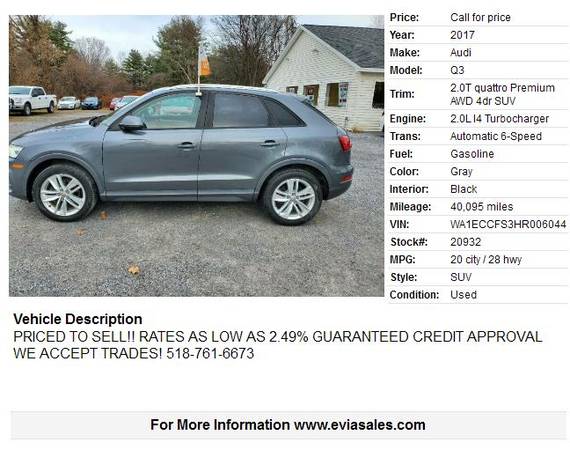 17 AUDI Q3 AWD...$99 DOWN...GUARANTEED CREDIT APPROVAL - cars &... for sale in Glens Falls, NY – photo 2